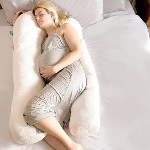 Newton Baby New and Improved Premium Pregnancy Maternity Pillow with Cotton Surface, 50% More Memory Foam and Fiber Clusters for Complete Support, U-Shaped with Removable Washable Cover
