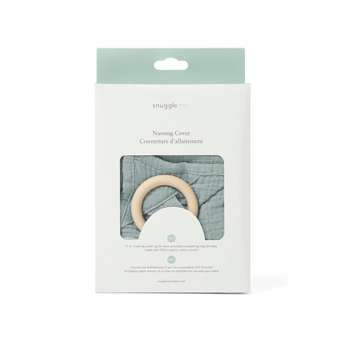 snuggle me® Nursing Cover - 100% Organic Cotton Muslin Nursing Cover Up for Breastfeeding with a BPA-Free Silicone Teether Ring, Ultra-Soft & Lightweight (33.5″ × 39.4″)