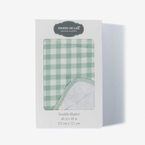 MOMS ON CALL Baby & Newborn Swaddle Blanket | 0-3 Months | Nursery Baby Gift | 48 X 48 Inch | 100% Cotton | Sage Gingham with Gift Box