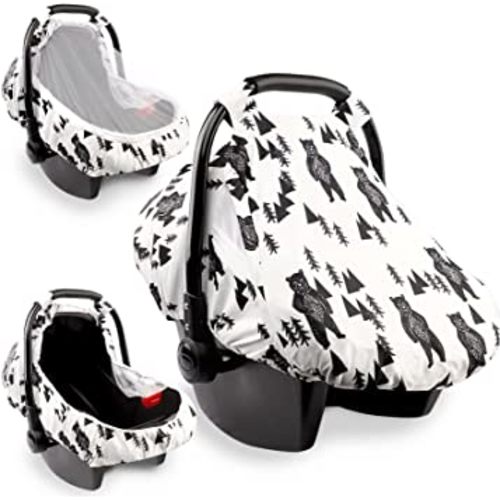 Baby Carseat Cover Boy, Bear Car Seat Covers for Babies, Infant Carseat Canopy, Cozy Sun & Warm Cover, Universal Fit, Breathable