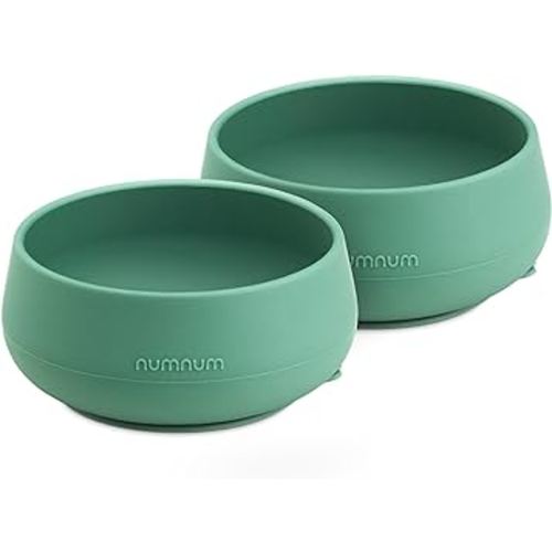 NumNum Suction Bowls | Extra Strong Suction | Non-Slip Design | Durable 100% Food Grade Silicone BPA-Free | for Babies & Toddlers 4 months+, 2 Baby Bowls (Green)