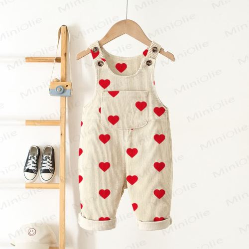 Baby Toddler Love Corduroy Beige Overalls