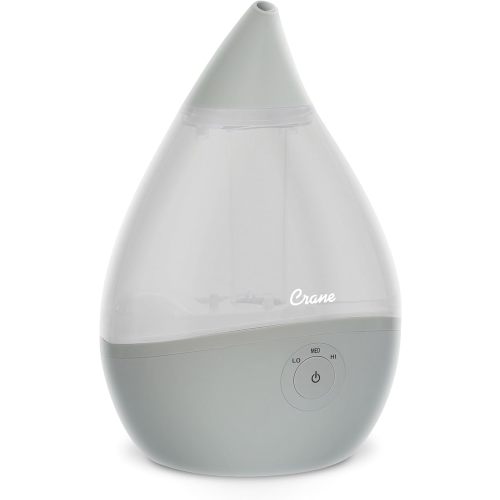 Crane Droplet Ultrasonic Small Air Humidifiers for Bedroom and Office, 0.5 Gallon Cool Mist Humidifier for Plants and Home, Humidifier Filters Optional, Grey