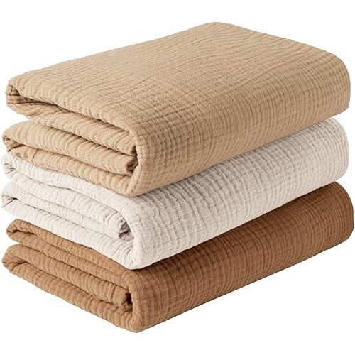 Konssy 3 Pack Muslin Swaddle Blankets for Unisex, Newborn Receiving Blanket, Large 47 x 47 inches, Soft Breathable Muslin Baby Swaddles for Boys & Girls