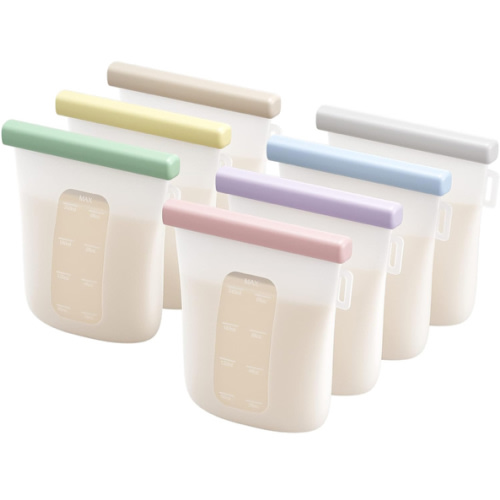 Nuliie 7 Pcs Silicone Breastmilk Storage Bags Reusable, 8oz/240ml Double Leak-Proof Breastmilk Freezer Bags, BPA Free Self-Standing Milk Bags for Breastfeeding, Baby Food Pouches