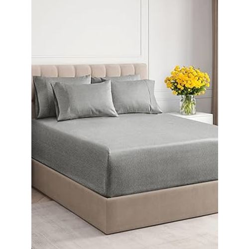 Extra Deep Queen Sheet Set - 6 Piece Breathable & Cooling Sheets - Hotel Luxury Bed Sheets Set - Easy Fit - Soft, Wrinkle Free & Comfy Sheets Set - Heathered Grey Sheet Set w/Extra Deep Pockets