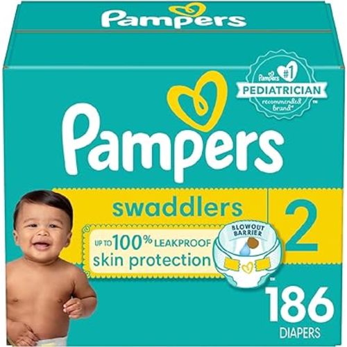 Pampers Diapers Size 2, 186 Count - Swaddlers Disposable Baby Diapers (Packaging & Prints May Vary)