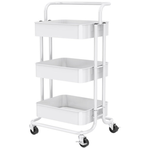 NOBLEWELL 3-Tier Metal Rolling Utility Cart with Handle and Lockable Wheels, Anti-tipping Storage Organizer & Reviews | Wayfair