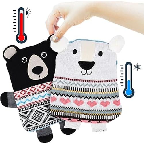 Microwavable Teddy Bear - White and Black Bear - Knit Stuffed Animals for Kids and Adults - Warming Stuffed Animal and Weighted Plush Pals for Warm Snuggles - Warmies Bear