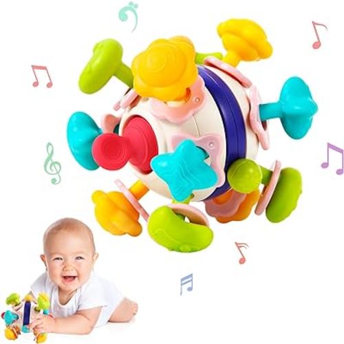 Baby Teethers Montessori Toys, Baby Sensory Teething Toys, Baby Rattle Chew Toys, Toddler Educational Learning Toys, Gifts for Infant Newborn Boys Girls