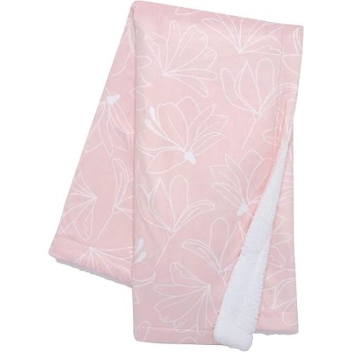 Lambs & Ivy Petals Pink/White Floral Fleece Faux Shearling Soft Baby Blanket