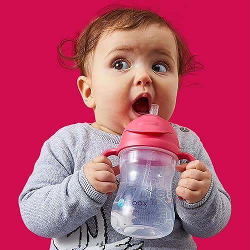 b.box Sippy Cup with Weighted Straw. Drink from any Angle, Leak Proof, Spill Proof, Easy Grip. BPA Free, Dishwasher Safe. For Babies 6m+ to Toddlers (Banana Split, 8oz)