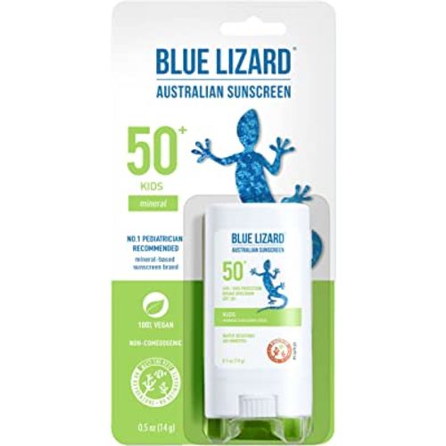BLUE LIZARD Mineral Sunscreen Stick with Zinc Oxide SPF 50+ Water Resistant UVA/UVB Protection Easy to Apply Fragrance Free, Kids, Unscented, 0.5 oz