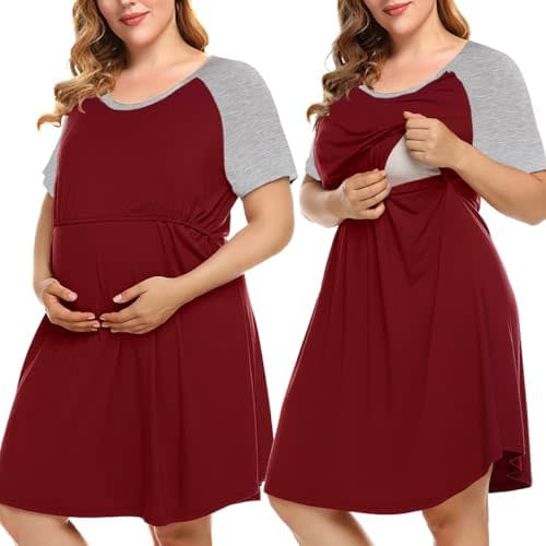 MONNURO Women's Plus Size Labor and Delivery Gown Nursing Nightgown Maternity Sleepwear Dress for Breastfeeding