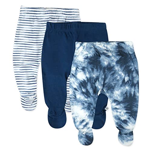HonestBaby 3-pack Footed Pants Roomy Fit Pull on Bottoms 100% Organic Cotton for Infant Baby Boys, Girls, Unisex