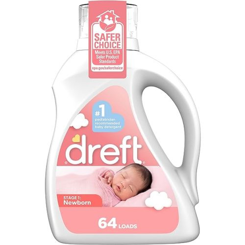 Dreft Stage 1: Newborn Hypoallergenic Liquid Baby Laundry Detergent (HE), Natural for Baby, Newborn, or Infant, 92 Oz (64 loads), Packaging may vary