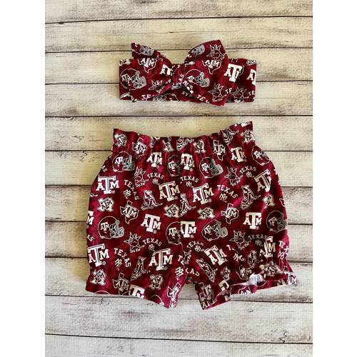 Texas A & M Aggies Inspired Bloomer Headwrap Bloomers Football Little Baby Girl Toddler Bows Big Bow Infant Headband Shorts Bummies