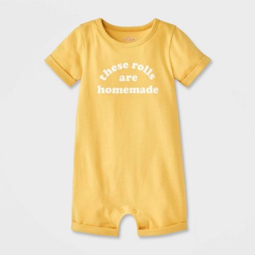 Baby These Rolls Are Homemade Shorts Sleeve Romper - Cat & Jack™ Yellow Newborn