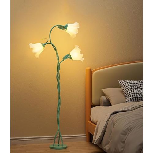 Flower Floor Lamp, Clear and Natural Style Flower Lamp with 3 Bendable Neck and Heads, DIY Any Styling 3 Color Temperatures for Girls' Room Bedroom Living Room etc-Bulb Included