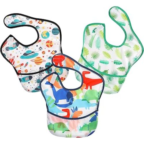 PandaEar 3 Pack Super Light Weight Baby Bib, Waterproof, Washable, Stain Oil and Odor Resistant 12-48 Months (Boy)