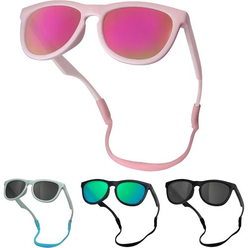 Flexible Polarized Baby Sunglasses with Strap for Infant Newborns Girl Boy 0-24 Months CPC Certified UV Protection D718