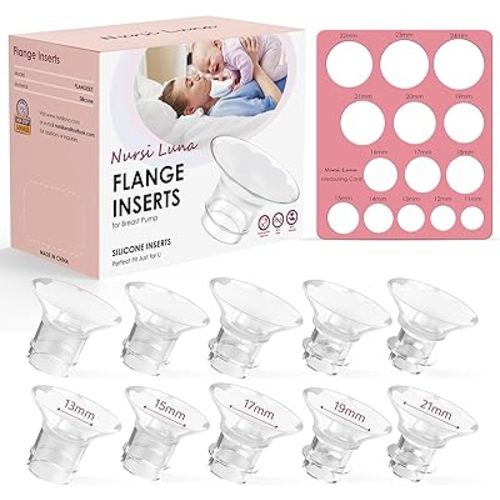 Flange Sizing Kit with 10PCS Flange Inserts 13/15/17/19/21mm and Nipple Measurement Tool for Flanges, Silicone Breast Pump Flange Insert Kit for 24mm Most Pumps, Pumping Breastfeeding Essentials Kit