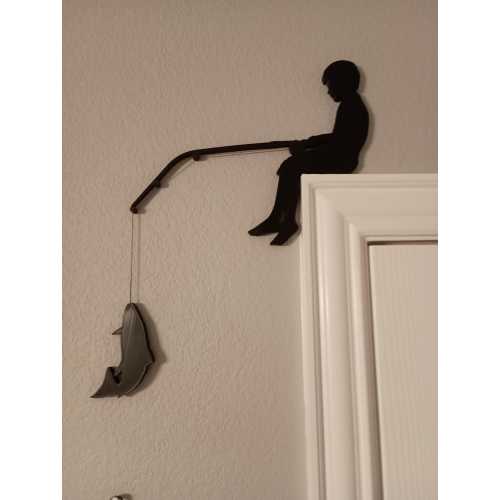 Door Frame Décor - Child with Fishing Pole (Now With a Dog Option!), Fishing Theme Decor, Nursery Wall Art, Kids Room Decor