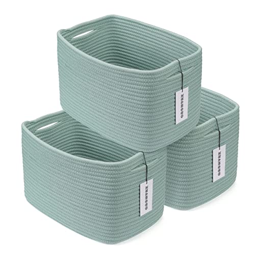 XUANGUO Cotton Rope storage Basket Bins Woven Basket for Organizing Shelves Rectangle Decorative Baskets For storage Clothes Toys Books Towels Square Wicker Nursery basket organizer 3 pack Green