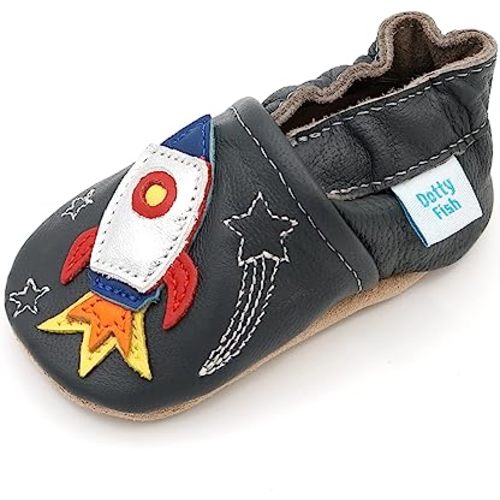 Dotty Fish Baby Shoes, Boys Soft Sole Leather Crib Shoes, Toddler Shoes, Non Slip Suede Soles. 0-6 Months - 4-5 Years