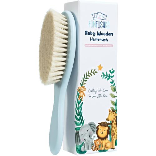 Baby Hair Brush with Soft Goat Bristles - Wooden Cradle Cap Brush for Newborns, Infants, Toddlers, and Kids - Gentle Scalp Grooming and Styling for Baby Girls and Boys (Sky)