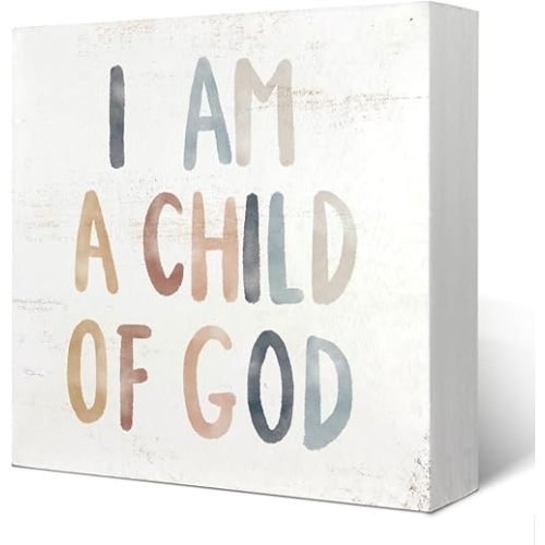 Boho Neutral Baby Girl Boy Nursery Decor - I am a Child of God Christian Wood Box Sign Desk Decor, Toddler Boy Girl Room Decor, Christian Desk Decor, Bible Verse Decor, 5x5