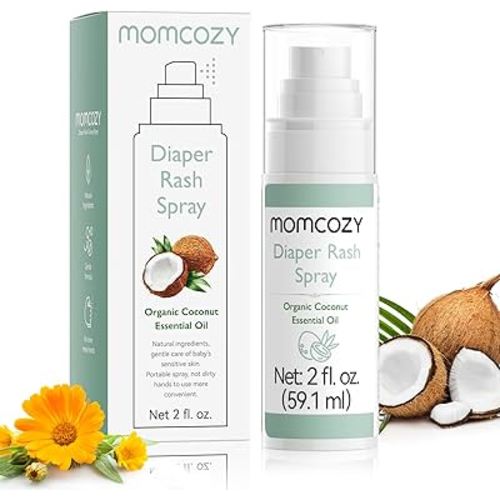 Momcozy Baby Diaper Rash Cream Spray, Single Hand Diaper Spray Daily Use for Skin Care, Natural Ingredients Coconut Diaper Cream, Fragrances Free Hypoallergenic for Sensitive Skin, 200 Sprays 2 oz