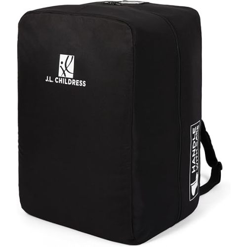 J.L. Childress Padded Bag for Doona & Evenflo Shyft Dualride - Travel Bag for Airplane, Fits Most Infant Car Seats, Airport Accessories for Gate or Baggage Check, AirTag Compatible - Elite, Black