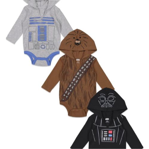 STAR WARS Baby 3 Pack Hooded Cosplay Bodysuits Newborn to Infant Sizes (Newborn - 24 Months)