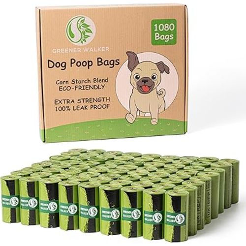 GREENER WALKER Poop Bags for Dog Waste, 1080 Doggy Waste Bags Extra Thick Strong 100% Leak-Proof (Green)