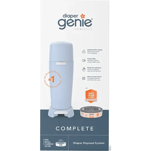Playtex Diaper Genie Complete Pail with Built-In Odor Controlling Antimicrobial, Includes Pail & 1 Refill, Blue