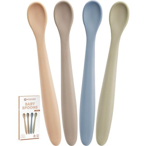 Best Soft Silicone Baby Spoons Dishwasher-Safe Silicone Bendable Baby Feeding Spoon Infant First Stage Silicone Training Spoon, Assorted Colors (Multicolored Matte) (Matte Soft)