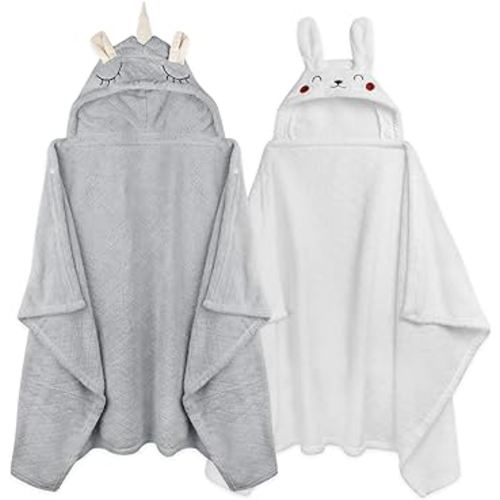 Toddler Hooded Bath Towels for Kids Towels Hooded Toddler Bath Towels Age 0-5, Absorbent Soft Baby Bath Towels with Hood Toddler Towels, 2-Pack Large 50'' x 32'' Thick Hooded Baby Towels Boy Girl