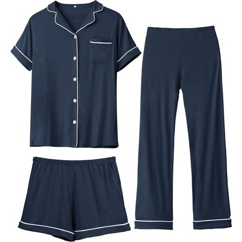 Rnxrbb 3 PCS Women Maternity Pajamas Set Nursing Postpartum Breastfeeding Pjs Sleepwear Lounger Clothes Button Down