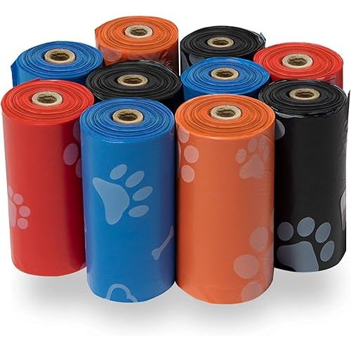 Best Pet Supplies Dog Poop Bags (150 Bags) for Waste Refuse Cleanup, Doggy Roll Replacements for Outdoor Puppy Walking and Travel, Leak Proof and Tear Resistant, Thick Plastic - Assorted Colors
