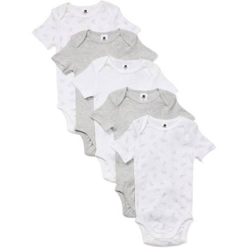 Dymples Baby Short Sleeve Bodysuits 5 Pack - White &amp; Grey - Size 00