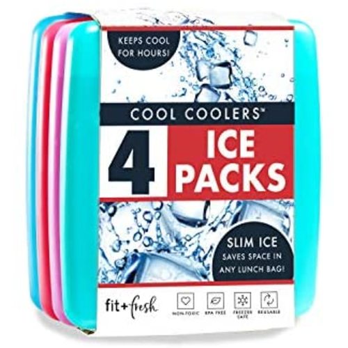 Fit + Fresh Cool Coolers Slim Ice Packs, Reusable Ice Packs for Lunch Bags, Beach Bags, Coolers, and More, Set of 4, Multicolored