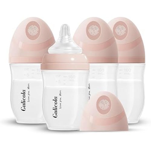 Natural PP Baby Breastfeeding Bottles Newborn Set 4 Pack, Extra Slow Flow Nipples, 0 Months +, 5 oz - Pink