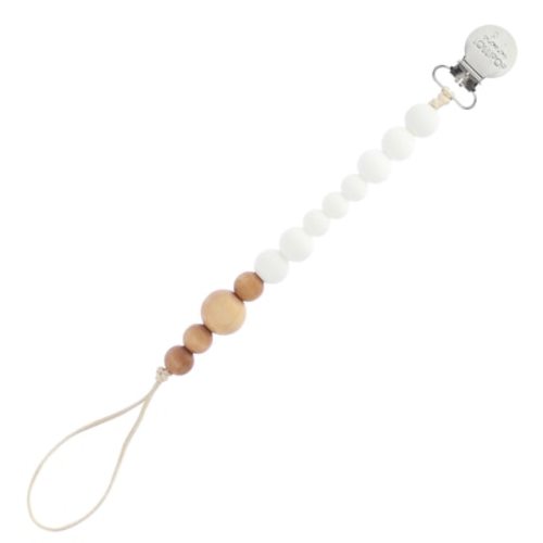 Lolli Colour Block Wood + Silicone Pacifier Clip,  White