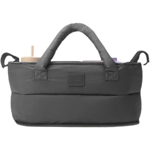 7 A.M. Universal Stroller Organizer Bag - Easy Grab Top Handles, Stroller Caddy with Cup Holder, 3 Open Compartments, Adjustable Stroller Straps & Zippered Wallet Pocket (Smokey)