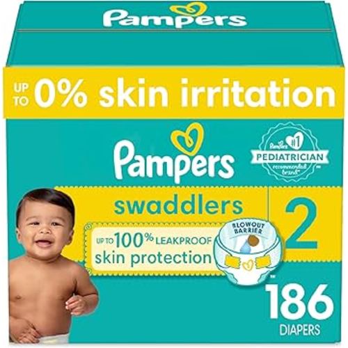 Pampers Swaddlers Diapers - Size 2, One Month Supply (186 Count), Ultra Soft Disposable Baby Diapers