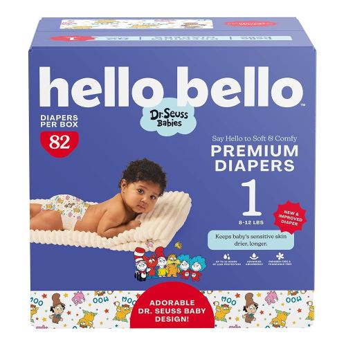Hello Bello Dr. Seuss Babies Premium Diapers, Size 1, 82 Count: Softness & Protection for Sensitive Skin