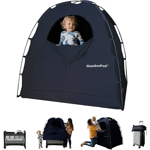 SlumberPod 3.0 Portable Privacy Pod Blackout Canopy Crib Cover, Sleeping Space for Age 4 Months and Up with Monitor Pouch, Pack n Play Blackout Cover, Baby Travel Crib Canopy (Navy)