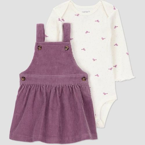 Carter's Just One You® Baby Girls' 2pc Overalls Dress Set - Plum Newborn
