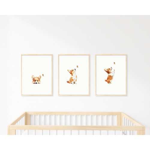 Corgi Puppy Print Set: Nursery Dog Wall Art (Digital Download)